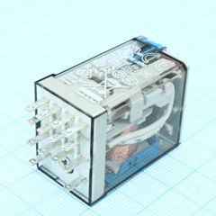 Миниатюрное универсальное электромеханическое реле; монтаж в розетку; 4CO 7A; контакты AgNi; катушка 12В DC; степень защиты RTI; опции: кнопка тест + мех.индикатор